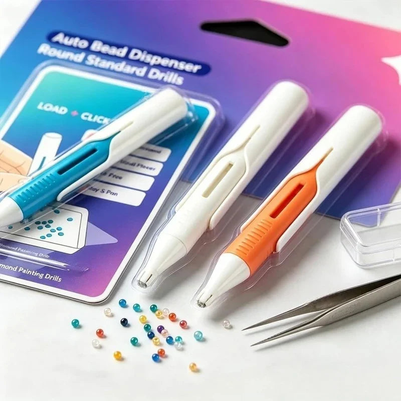 💎 Automatic Diamond Painting Bead Dispenser Pen & Tray Set