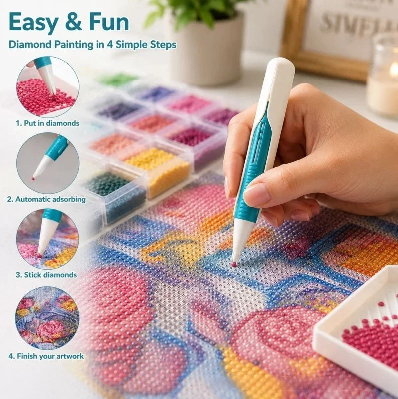 💎 Automatic Diamond Painting Bead Dispenser Pen & Tray Set