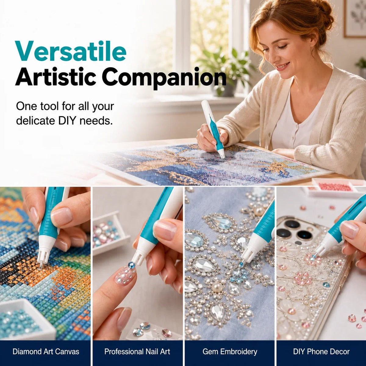 💎 Automatic Diamond Painting Bead Dispenser Pen & Tray Set